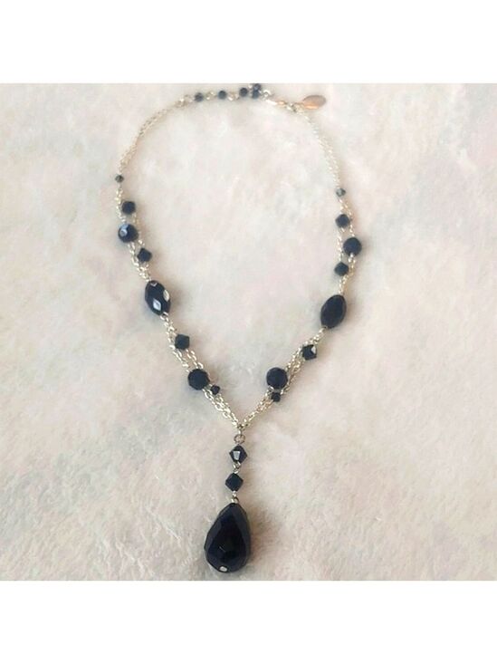 White House Black Market Jewelry - White House Black Market Silver Tone Black Beaded Necklace